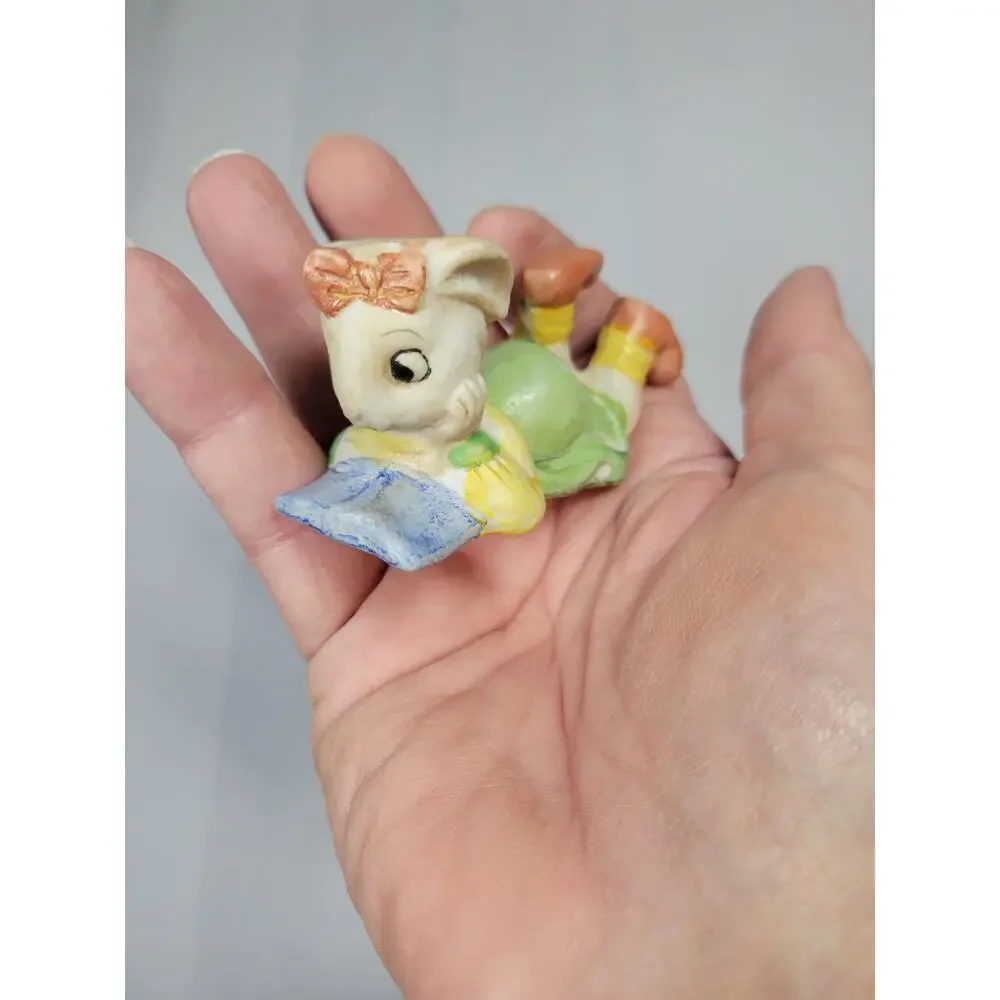 Vintage Occupied Japan Ceramic Bunny Rabbit Reading Book Figurine Decor